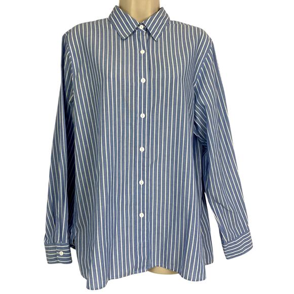 Foxcroft Tops - Foxcroft Wrinkle Free Button Up Top Womens 12 Striped Blue White Relaxed Soft